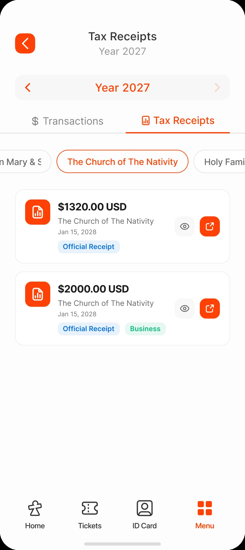 Annual tax receipts in the member app