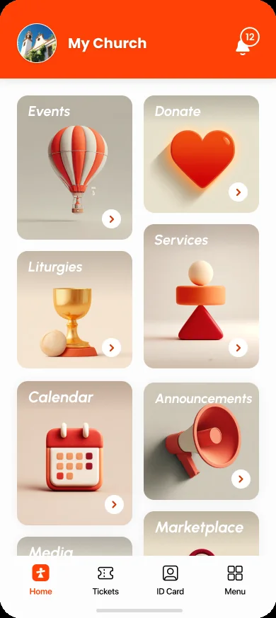 ChurchPlan congregation app home screen